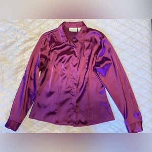 Satin Magenta Button Down Top